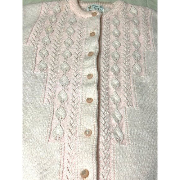 Vintage Sweater Bee By Banff Pink Cardigan Sweater Cable Knit Button Closure PIC - Picture 2 of 7